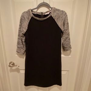 Loft Shift Dress Black with Tweed Sleeves